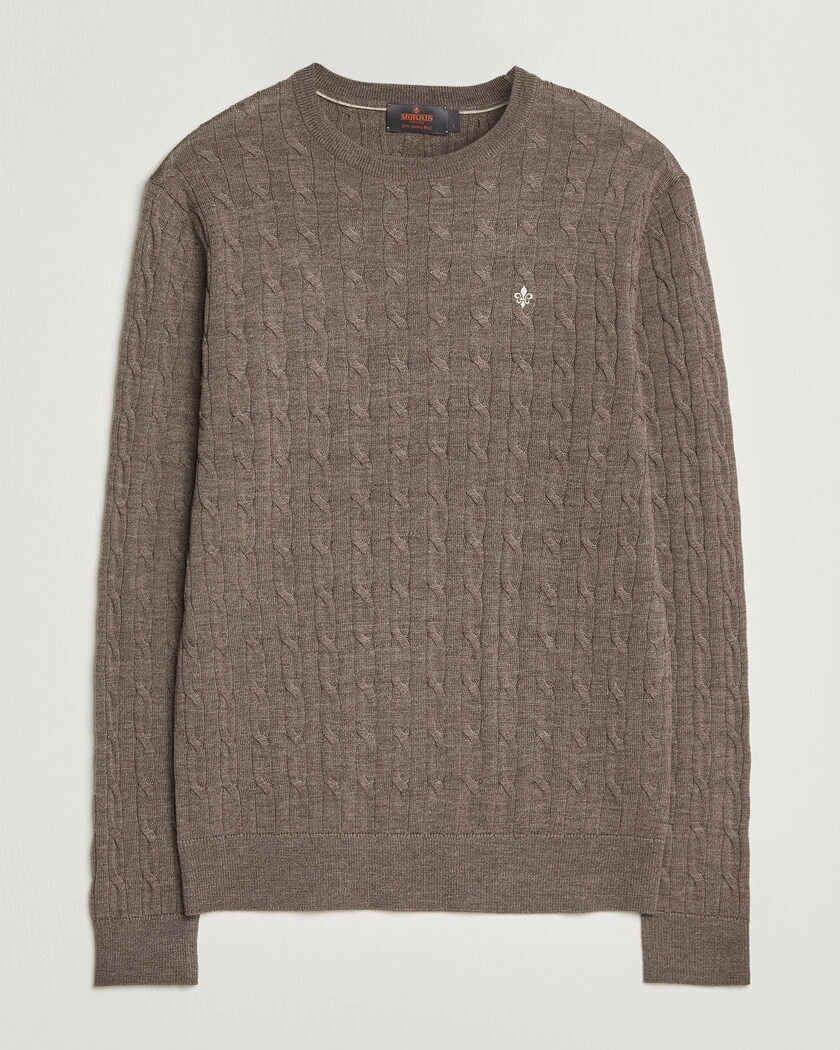 Morris Merino Cable O-Neck Brown – Braun