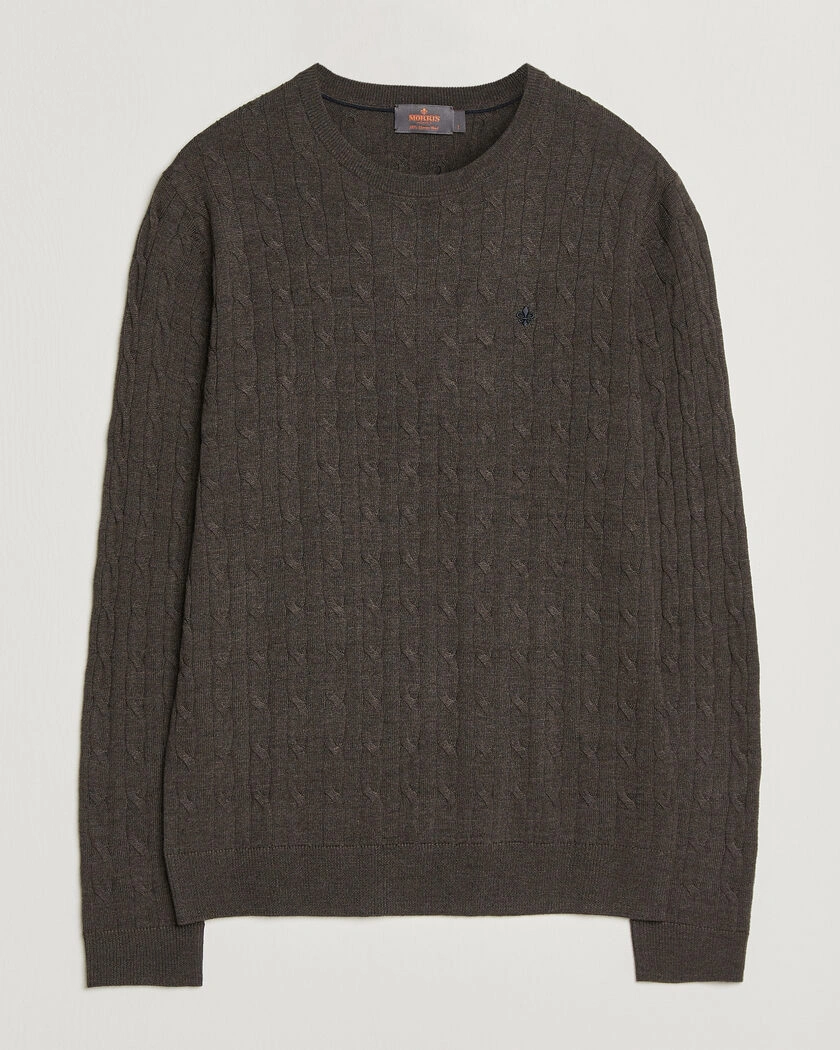Morris Merino Cable O-Neck Brown – Braun