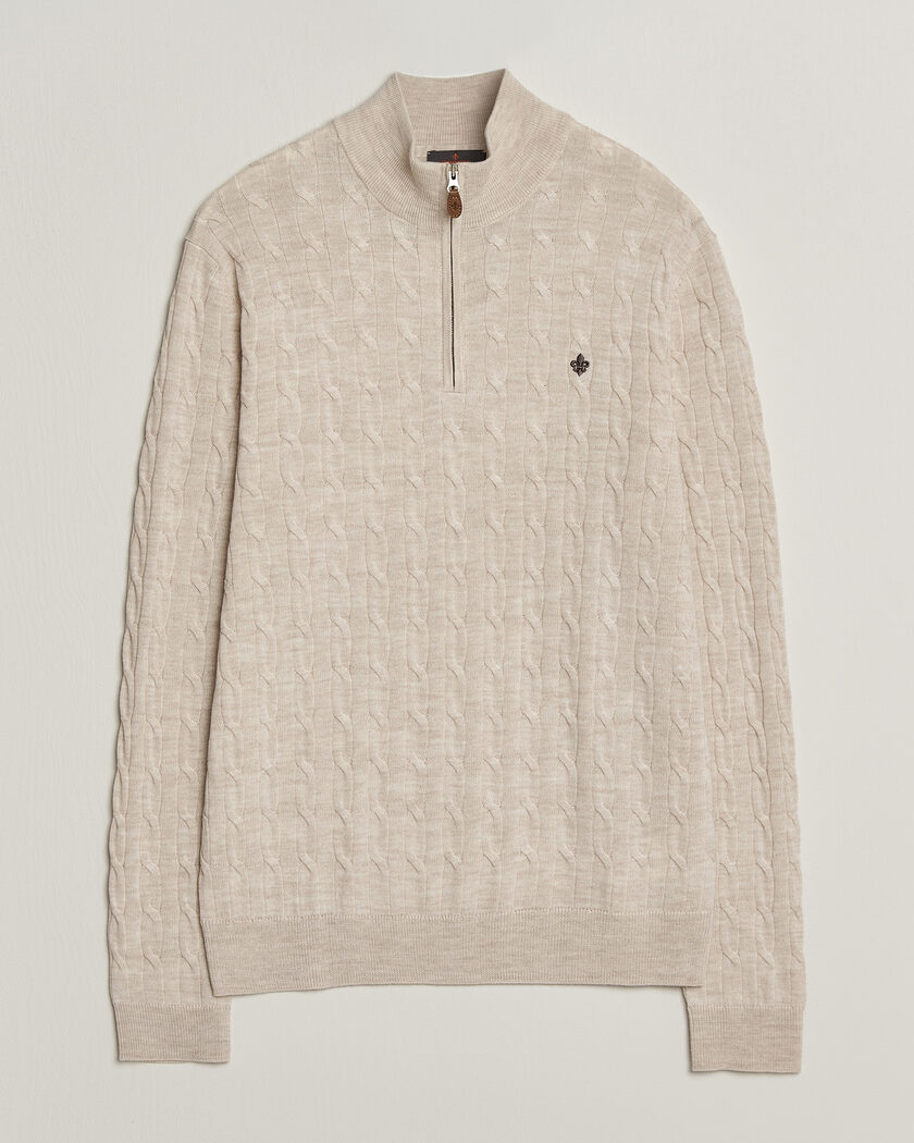 Morris Merino Cable Half Zip Off White – Weiß
