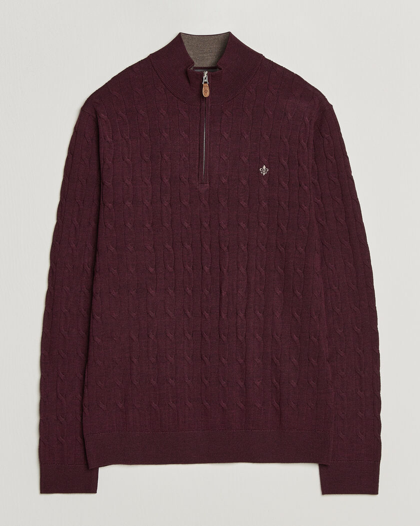 Morris Merino Cable Half Zip Wine Red – Rot