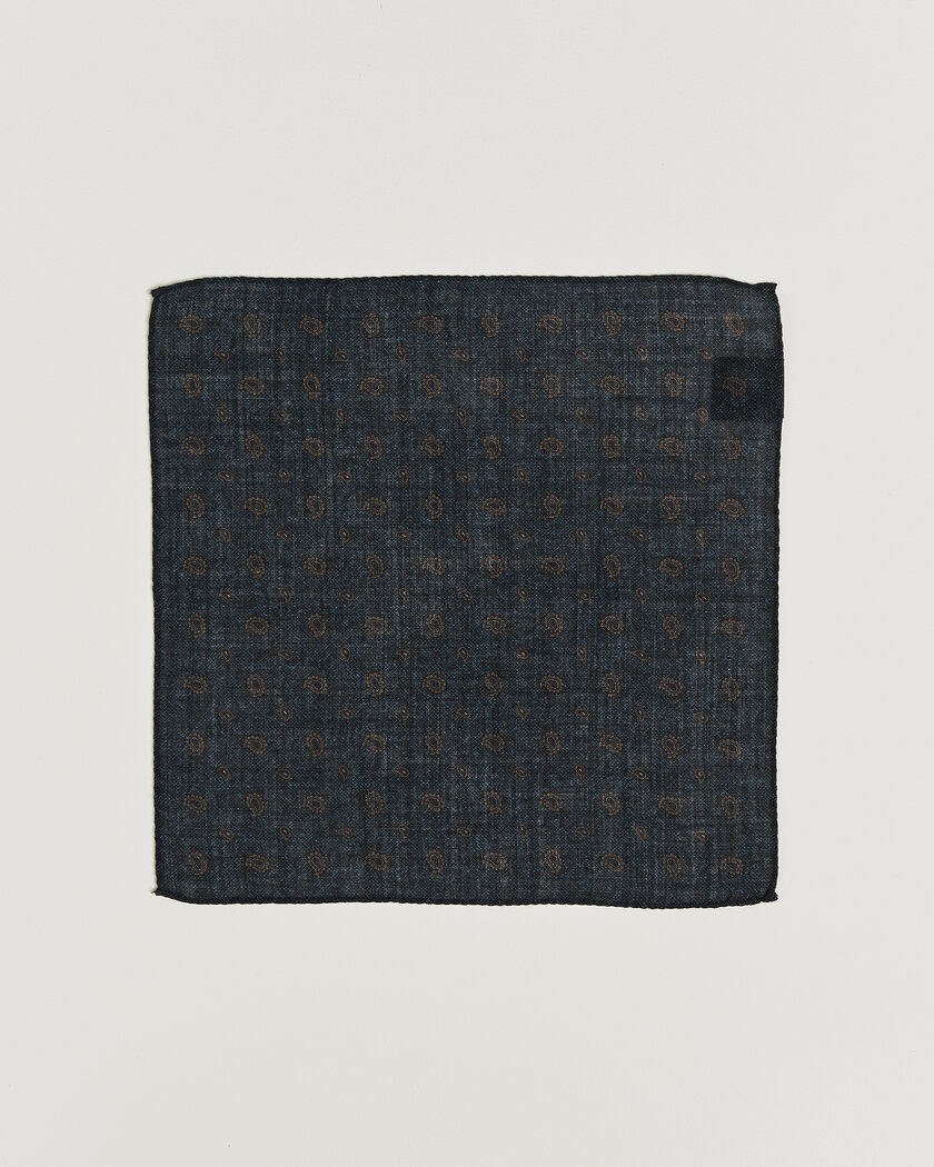 Amanda Christensen Wool Paisley Pocket Square Navy – Blau