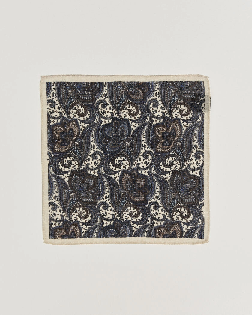 Amanda Christensen Wool Large Paisley Pocket Square Cream – Blau