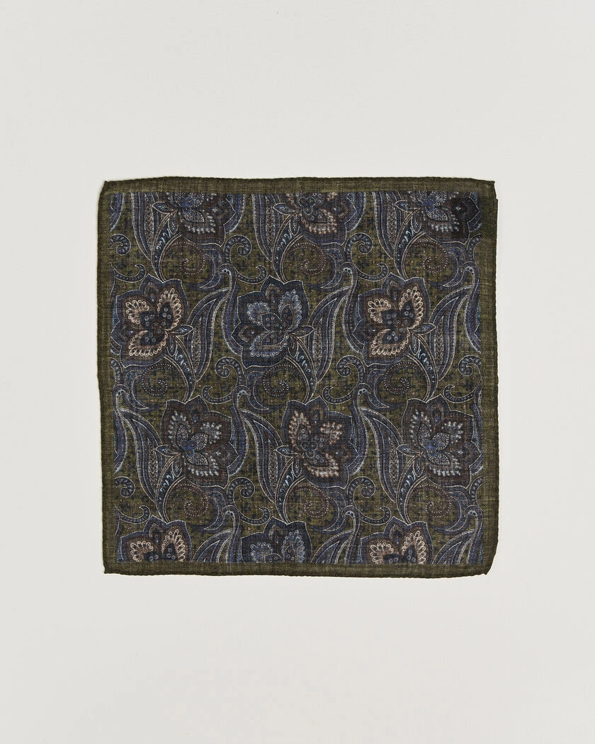 Amanda Christensen Wool Large Paisley Pocket Square Green – Grün