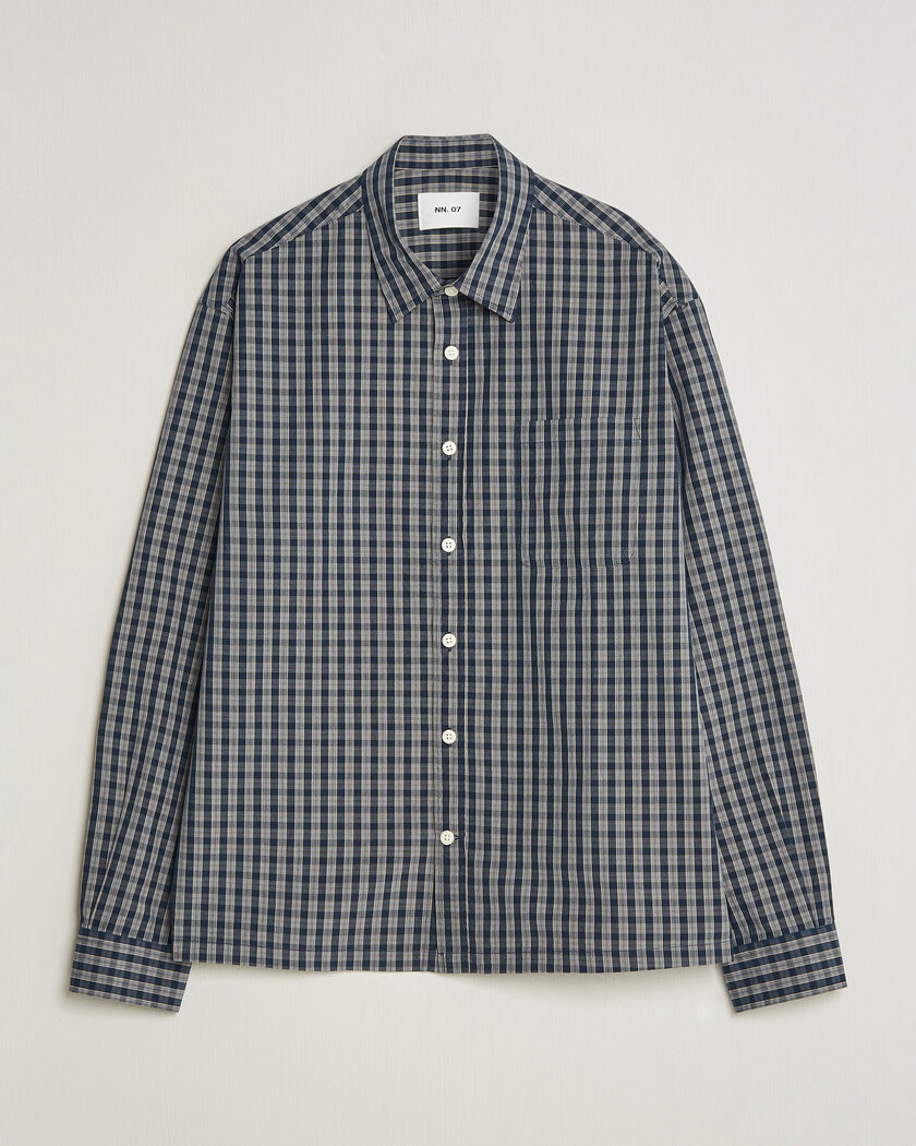 NN07 Deon Brushed Cotton Checked Shirt Navy Blue – Blau