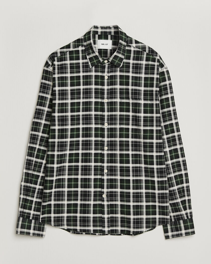 NN07 Deon Cotton Checked Shirt Fern Green – Grün
