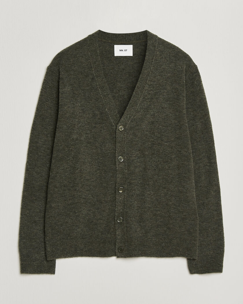 NN07 Gavin Brushed Wool Knitted Cardigan Dark Army – Grün