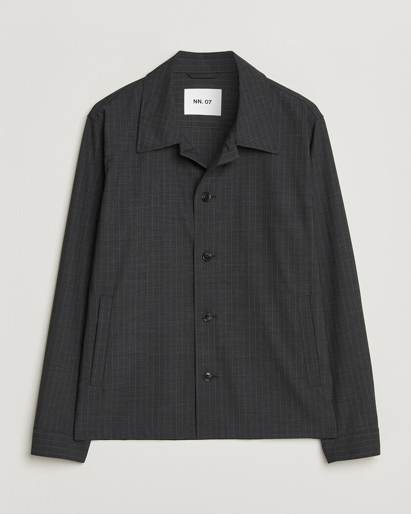 NN07 Zander Wool Pinstriped Overshirt Dark Grey – Grau