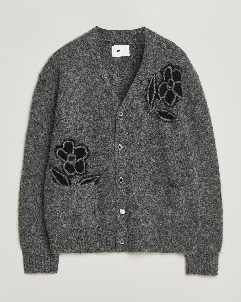 NN07 Kyle Alpaca Knitted Cardigan Dark Grey Melange – Grau