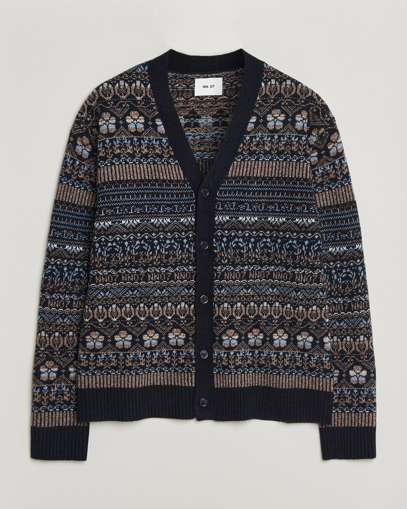 NN07 Tobias Fairisle Wool Knitted Cardigan Navy Blue – Blau