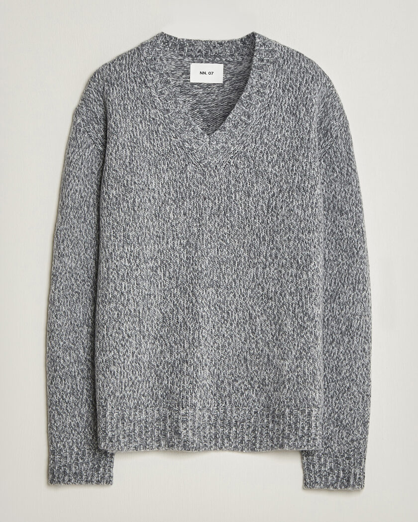 NN07 Flint Wool Knitted V-Neck Grey Melange – Grau