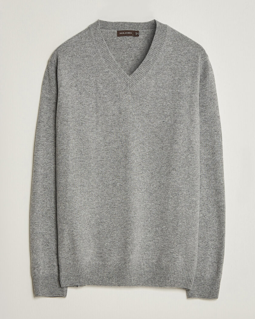 Oscar Jacobson Gregor Wool/Cashmere V-Neck Grey Melange – Grau