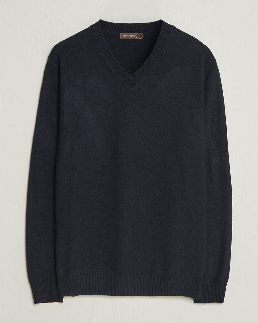 Oscar Jacobson Gregor Wool/Cashmere V-Neck Navy – Blau