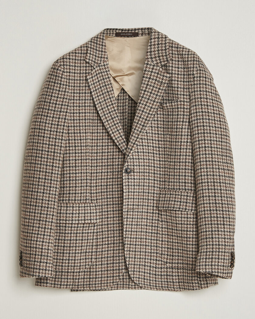 Oscar Jacobson Fridolf Wool Houndstooth Patch Blazer Brown – Braun