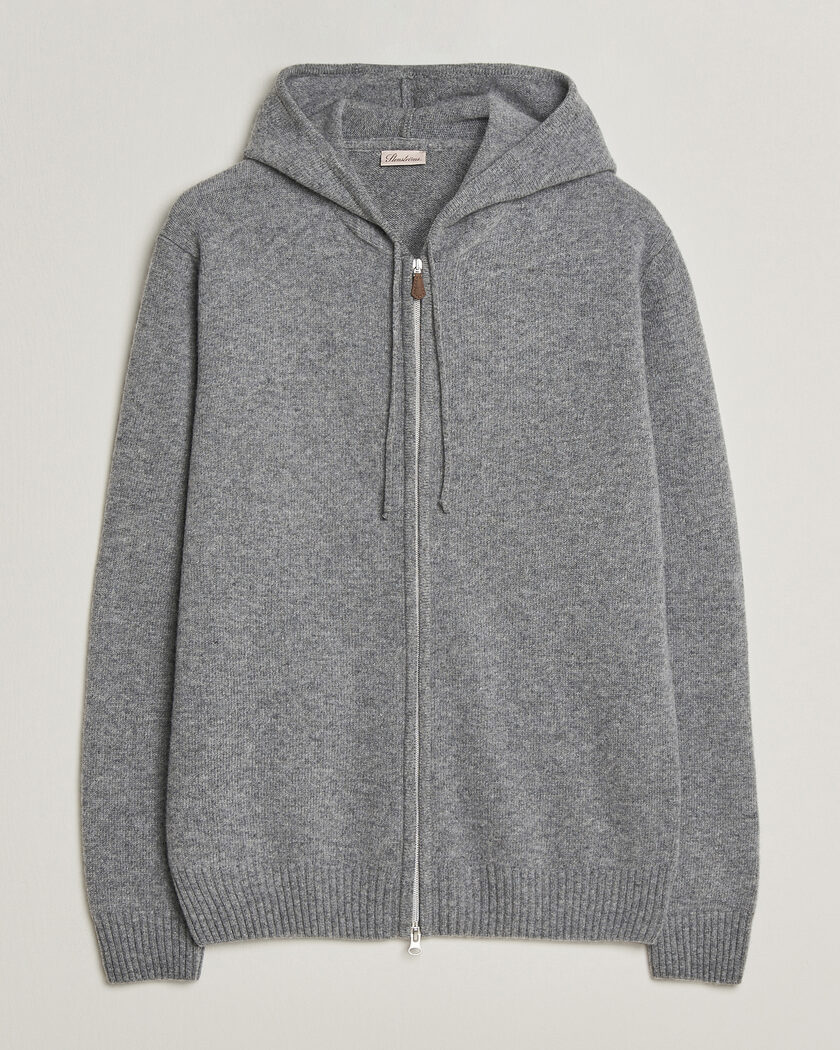 Stenströms Brushed Merino Full-Zip Hood Grey – Grau