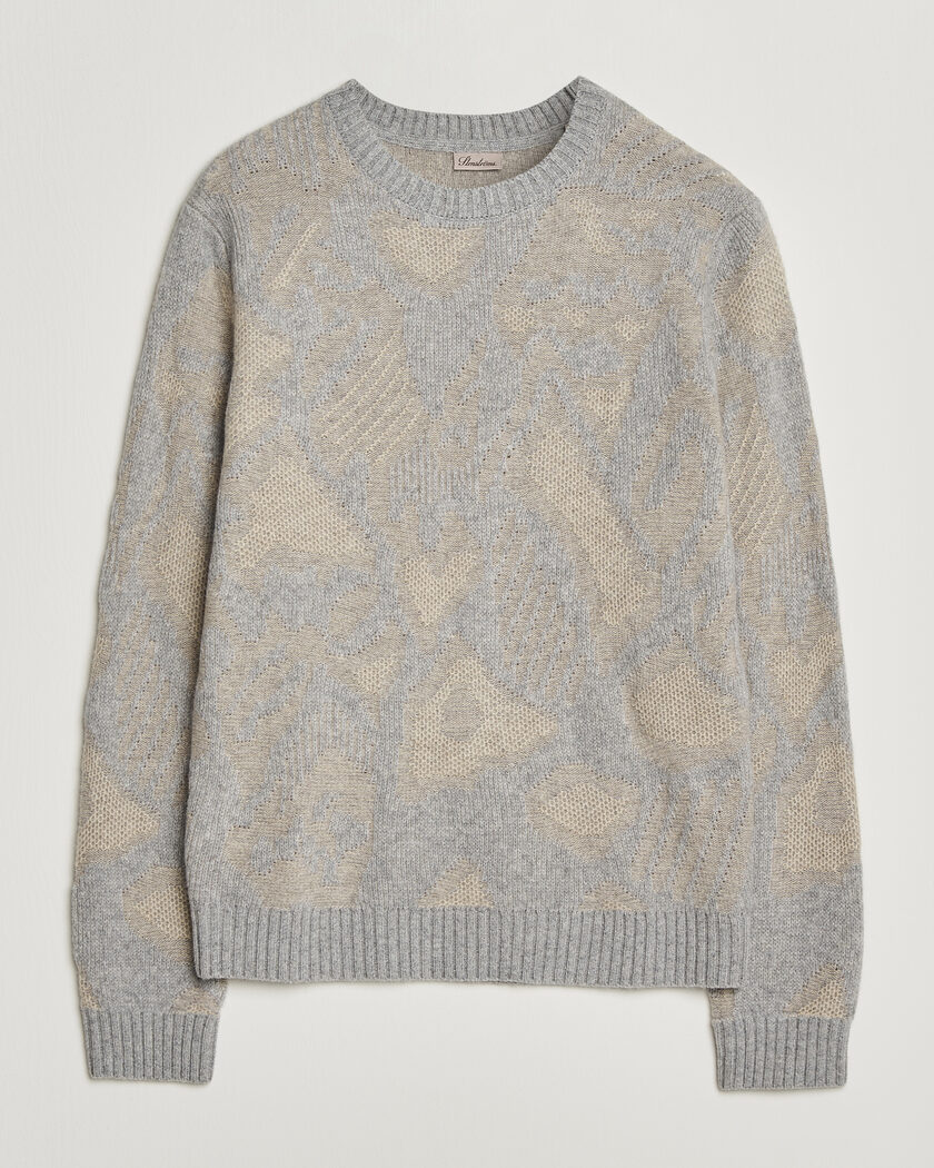 Stenströms Knitted Jaquard Yak/Merino Sweater Beige Grey – Grau
