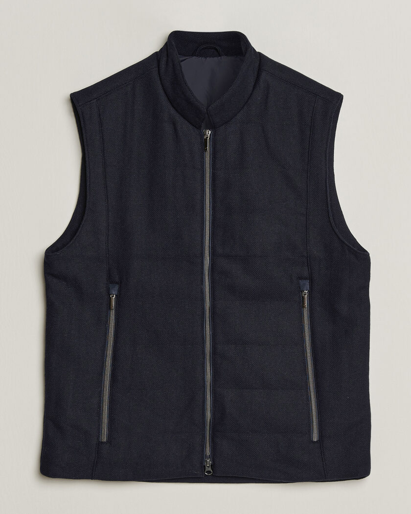 Stenströms Wool Alcantara Detail Light Padded Vest Navy – Blau