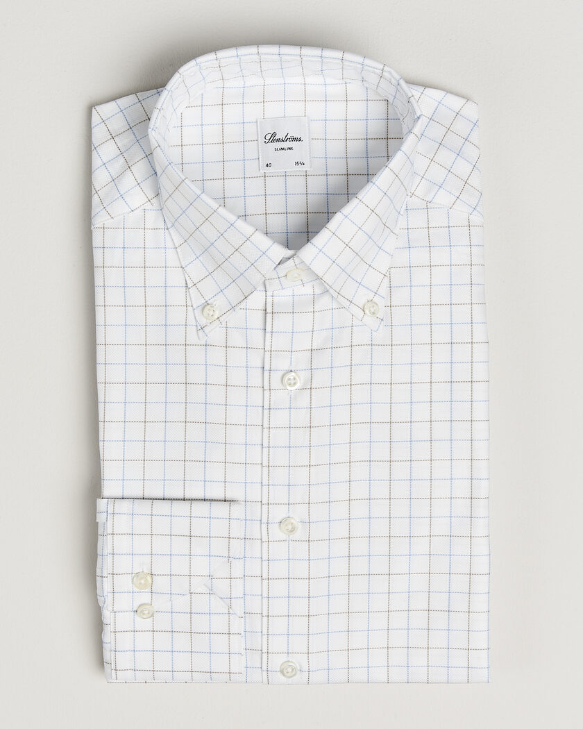 Stenströms Slimline Oxford Tattersall Shirt White – Weiß