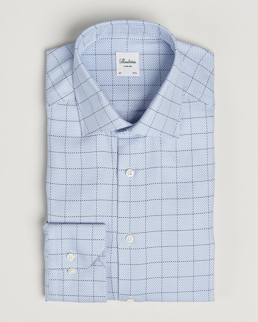 Stenströms Slimline Twofold Structure Check Shirt Blue – Blau