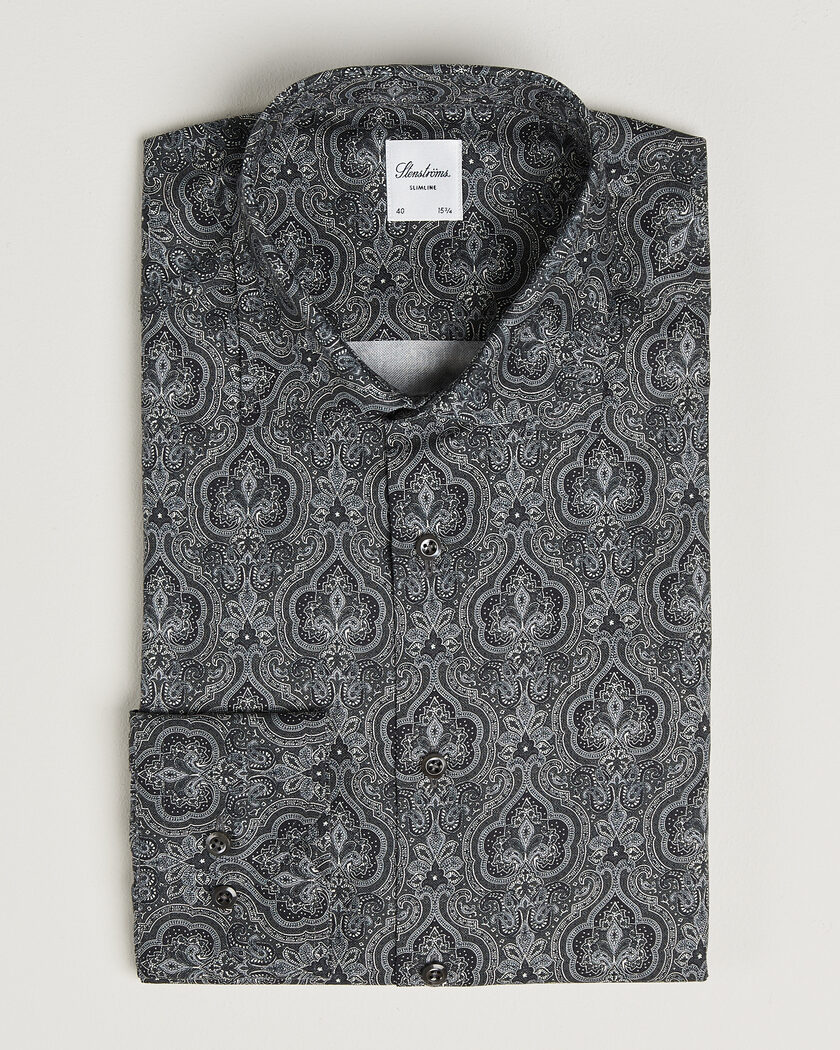 Stenströms Slimline Paisley Print Cut Away Shirt Grey – Grau