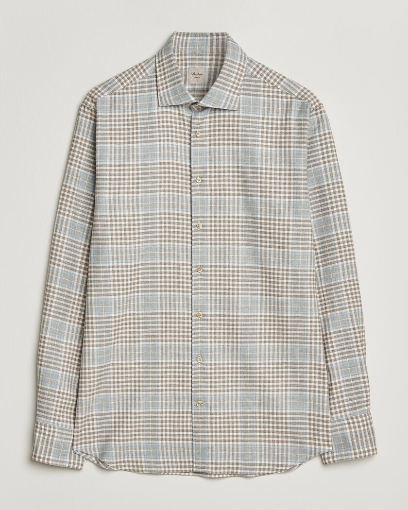 Stenströms Regular Fit Overcheck Flannel Shirt Light Brown – Braun
