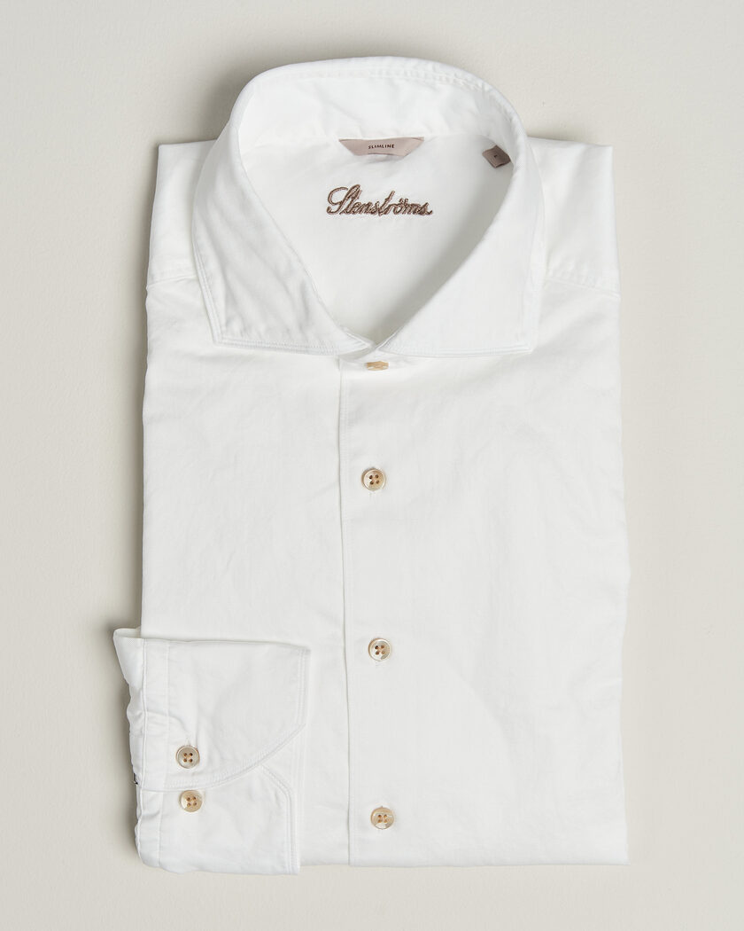 Stenströms Slimline Washed Cotton Twill Cut Away Shirt White – Weiß