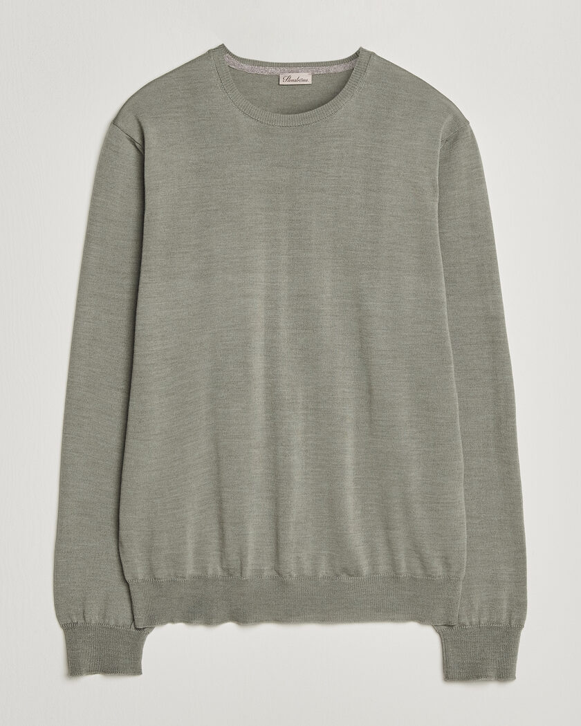 Stenströms Merino Patch Crew Neck Green/Grey – Grün