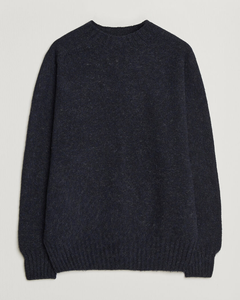 Sunspel Brushed Shetland Crew Neck Dark Navy – Blau