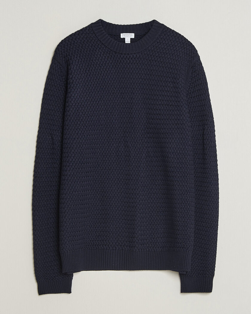 Sunspel Merino Basketweave Stitch Jumper Navy – Blau
