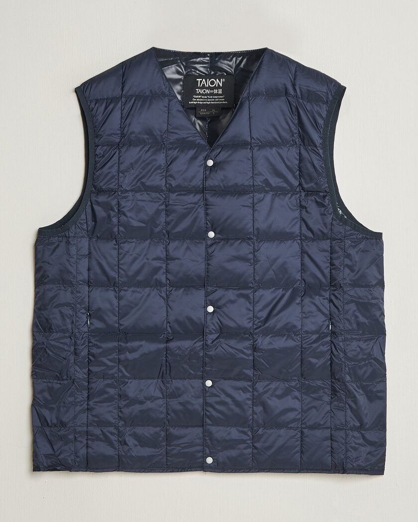 TAION V-Neck Lightweight Down Vest Dark Navy – Blau
