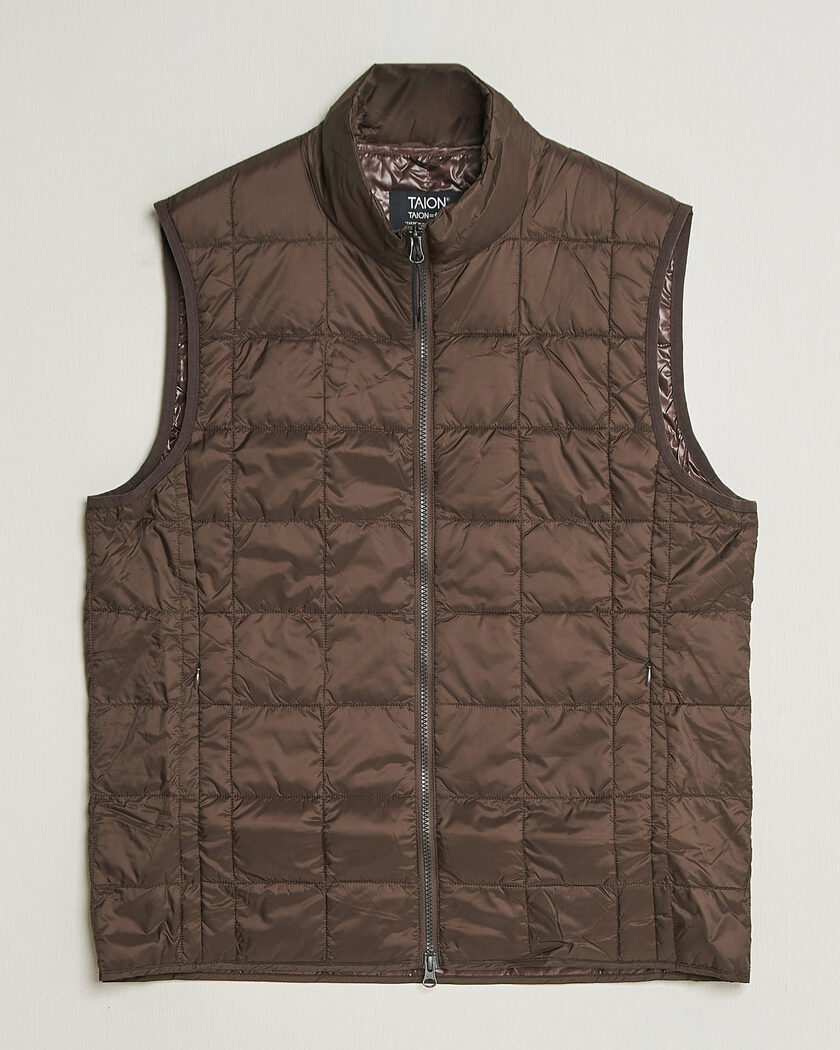 TAION High Neck Full Zip Lightweight Down Vest Dark Choco – Braun