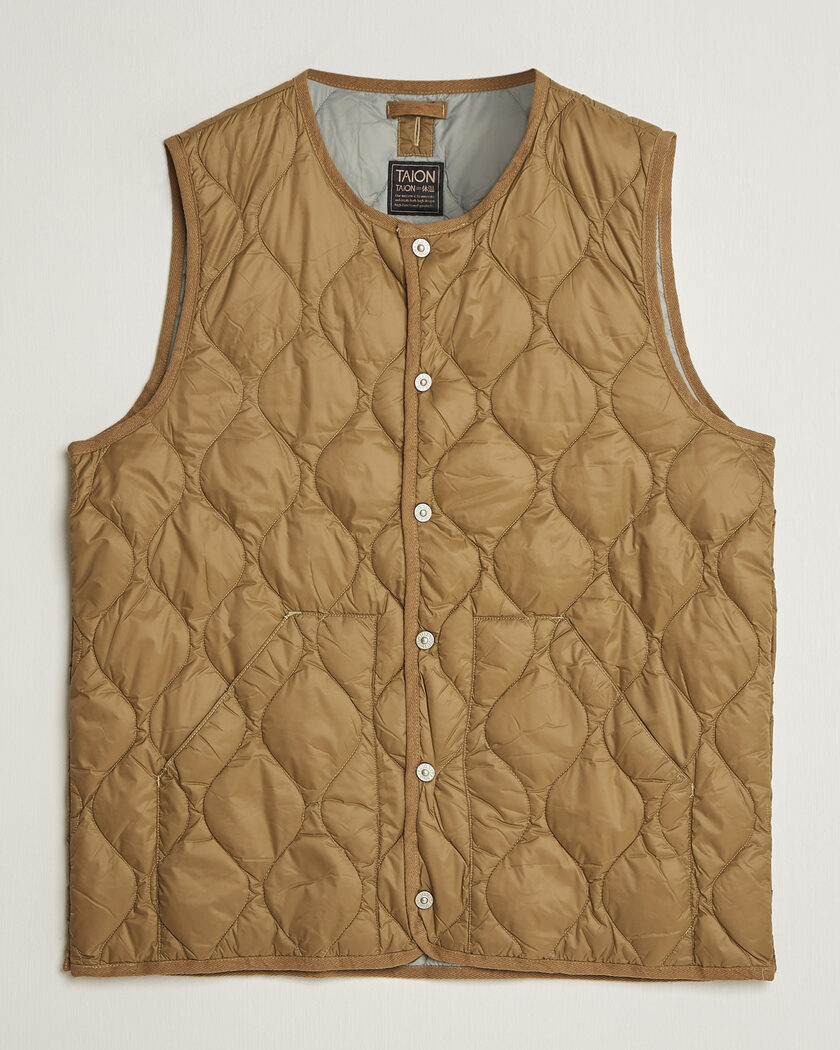TAION Military Crew Neck Down Vest Dark Khaki Olive – Grün
