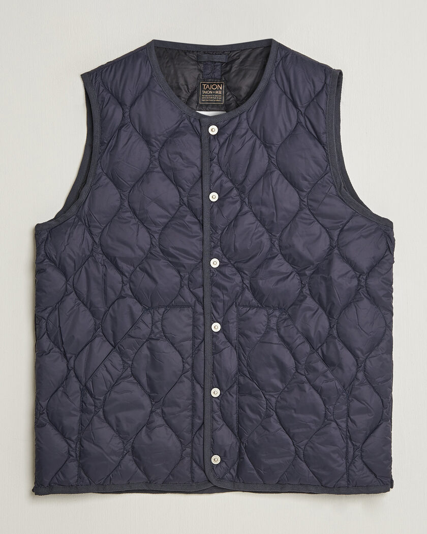 TAION Military Crew Neck Down Vest Dark Navy – Blau