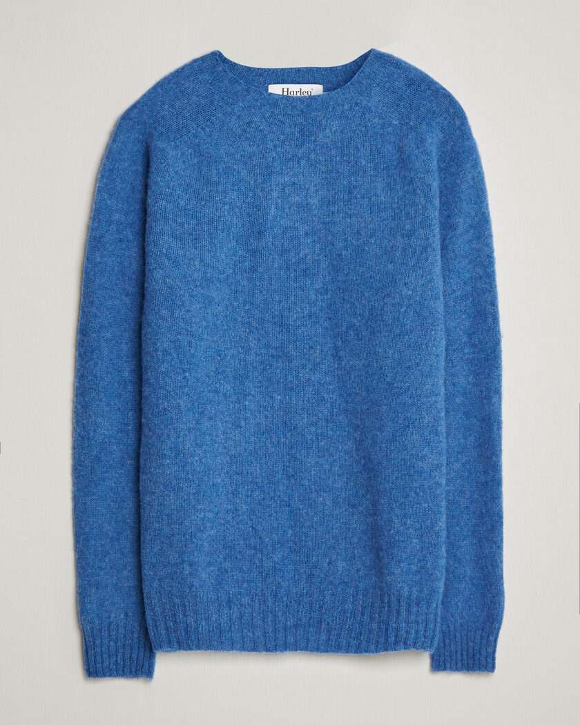 Harley Of Scotland Brushed Supersoft Lambswool Crewneck Cobalt – Blau