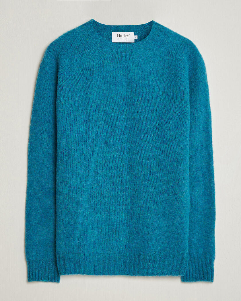 Harley Of Scotland Brushed Supersoft Lambswool Crewneck Gulfstream – Blau