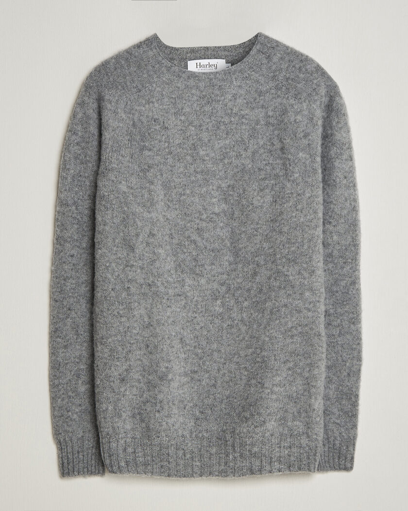Harley Of Scotland Brushed Supersoft Lambswool Crewneck Mid Grey – Grau