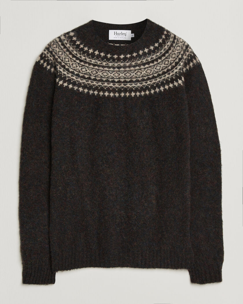 Harley Of Scotland Brushed Supersoft Lambswool Yolk Fairisle Volcano/Cameo – Braun
