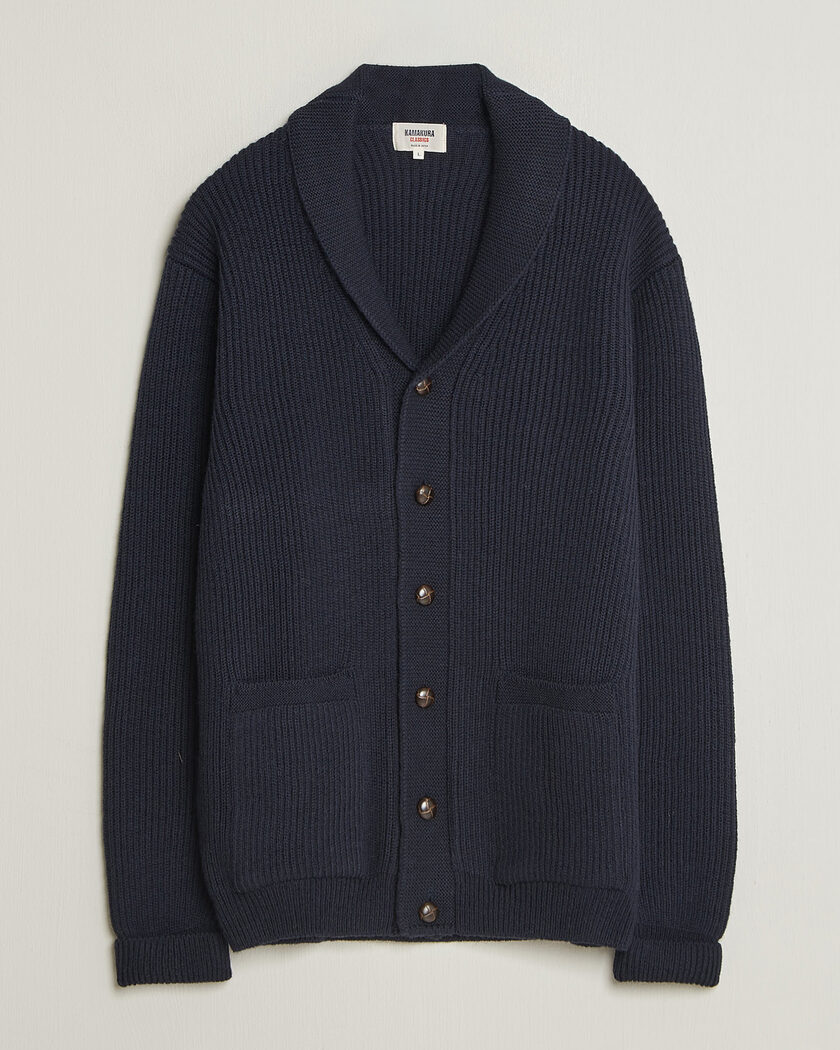 Kamakura Shirts McQueen Shawl Collar Cardigan Navy – Blau
