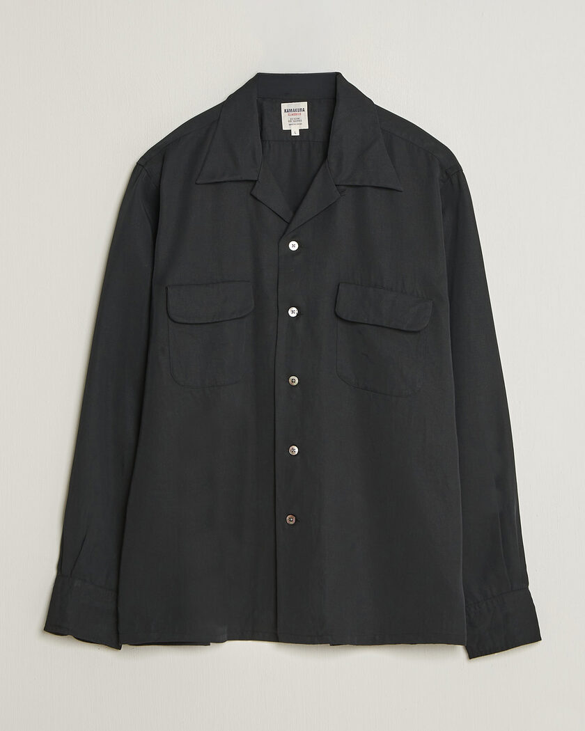 Kamakura Shirts Vintage Open Collar Shirt Black – Schwarz