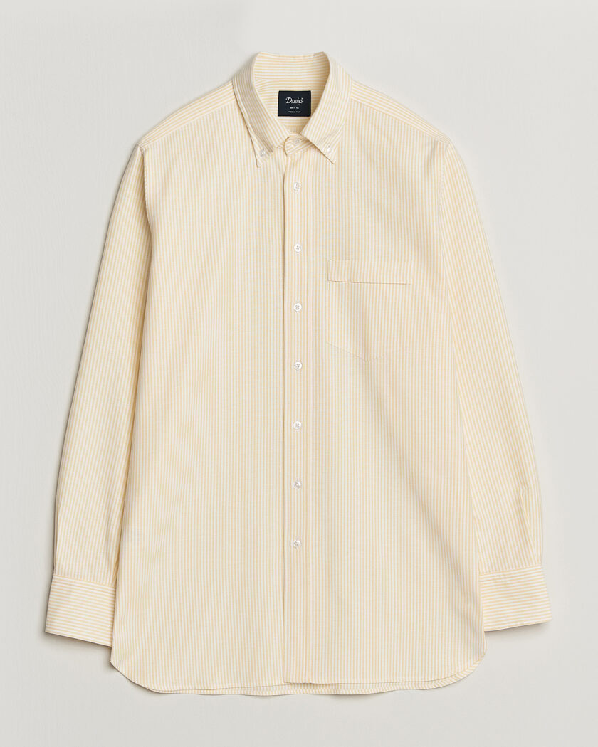 Drake's Striped Button Down Oxford Shirt Yellow – Gelb