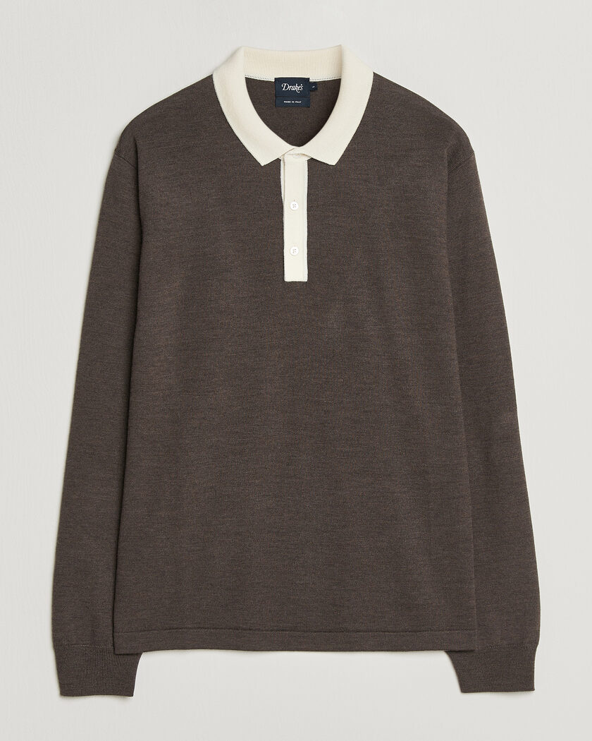  Drake's Solid Knitted Rugby Brown – Braun