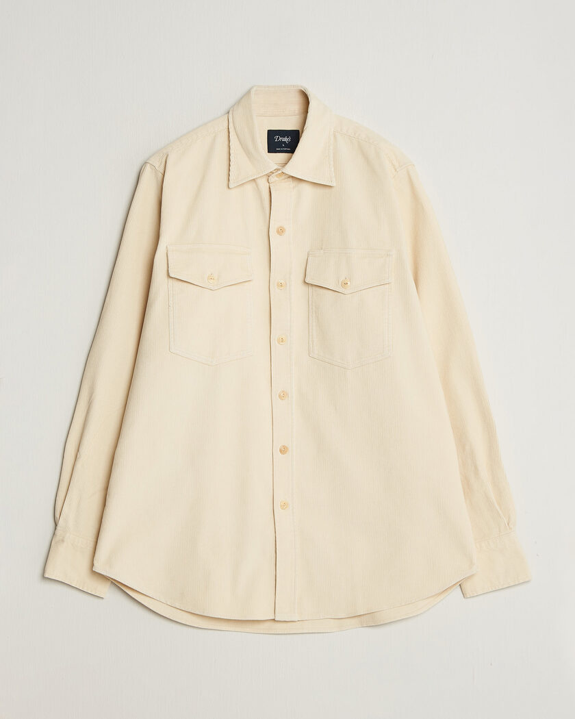 Drake's Two Pocket Corduroy Shirt Ecru – Weiß