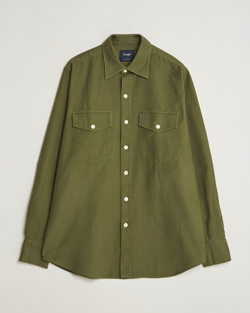 Drake's Two Pocket Casual Cotton Shirt Olive – Grün
