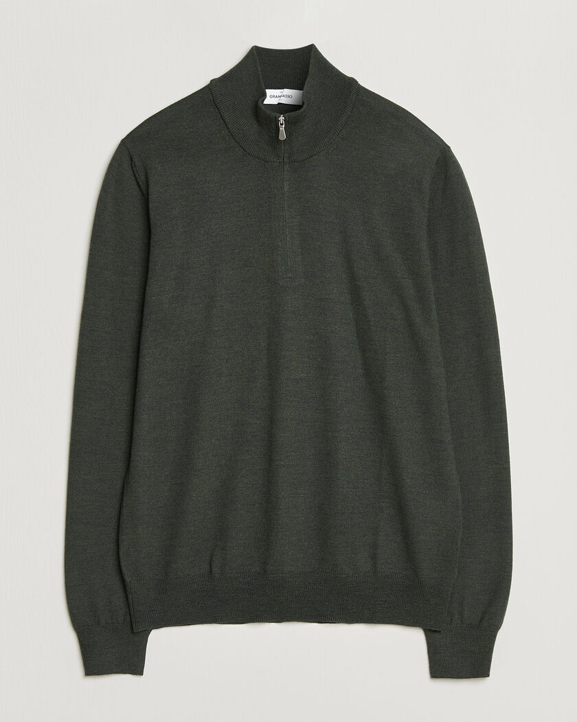 Gran Sasso Merino Fashion Fit Half Zip Olive Melange – Grün