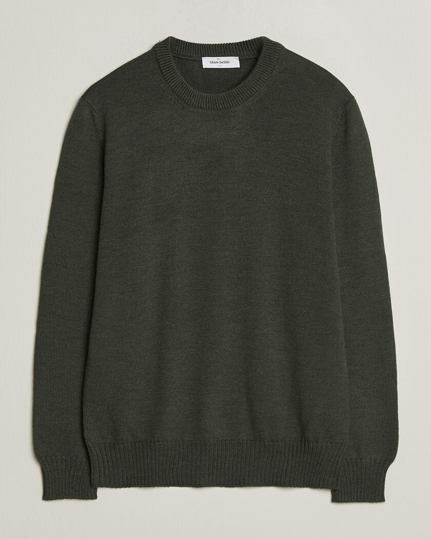 Gran Sasso Merino Knitted Crew Neck Olive Melange – Grün