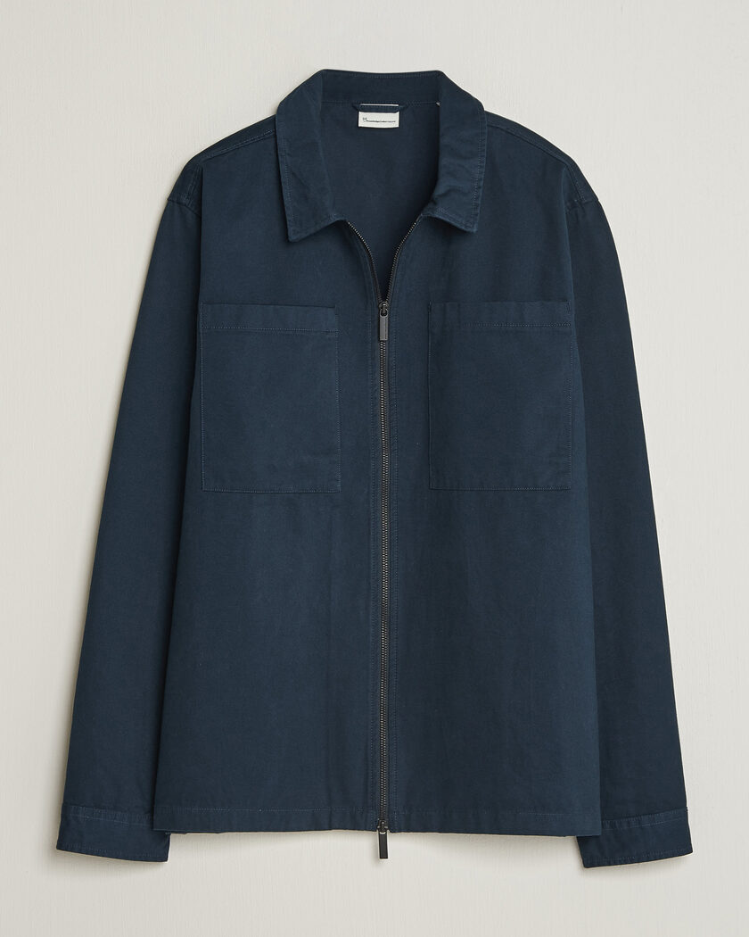 KnowledgeCotton Apparel Twill Zip Overshirt Total Eclipse – Blau