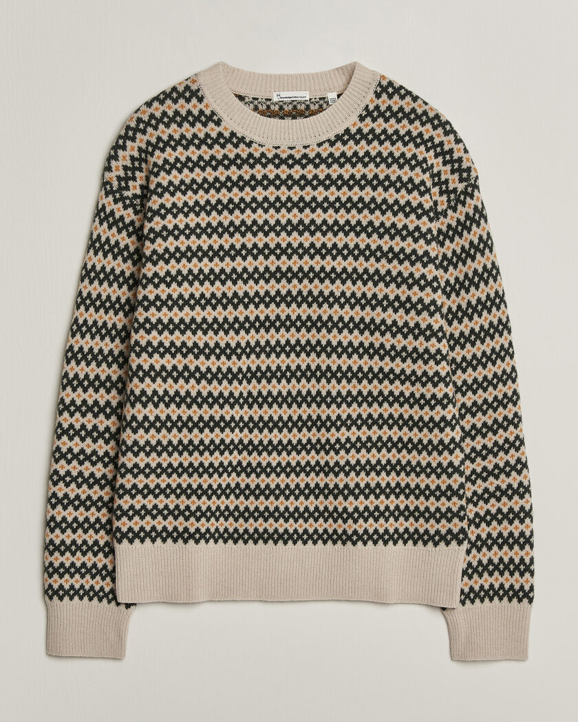 KnowledgeCotton Apparel Lambswool Jaquard Sweater Green – Mehrfarbig