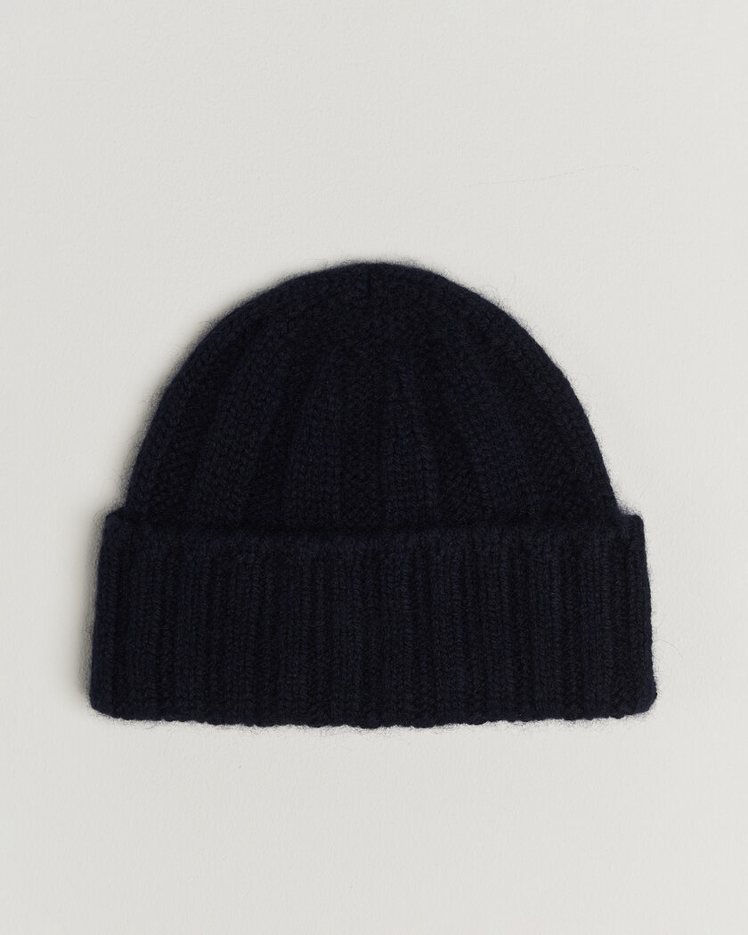 BEAMS PLUS Cashmere Rib Beanie Navy – Blau
