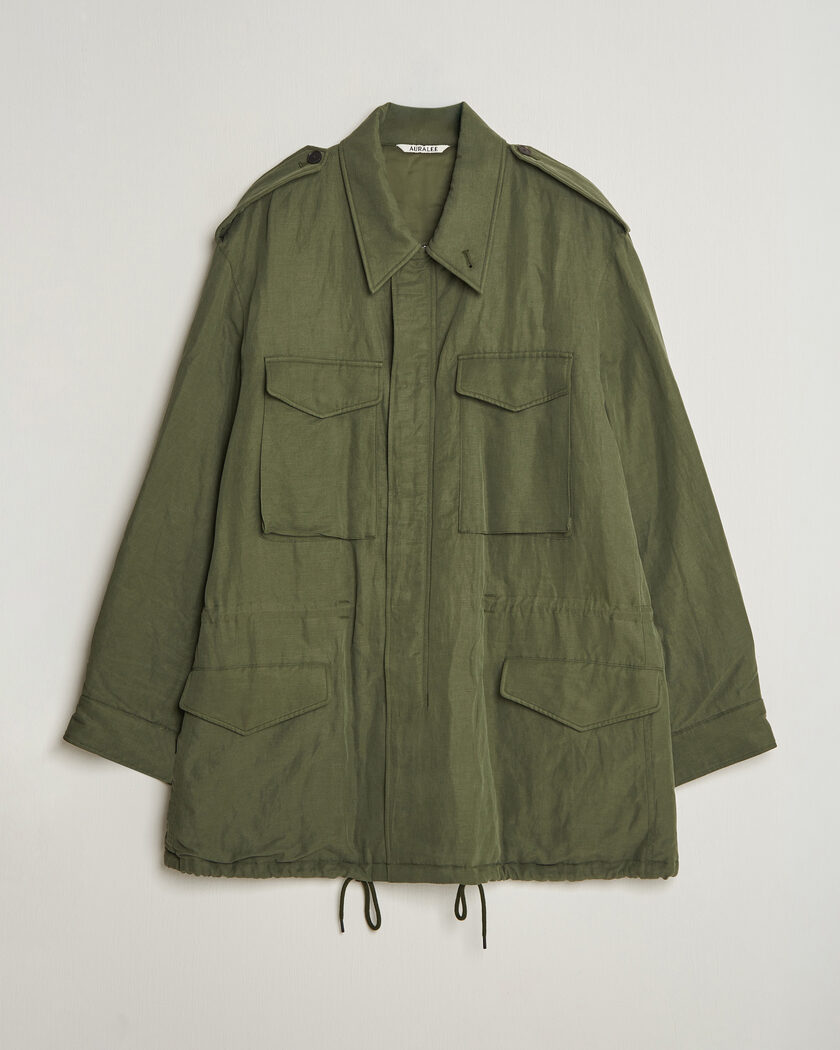 Auralee Brushed Padded Military Jacket Olive – Grün