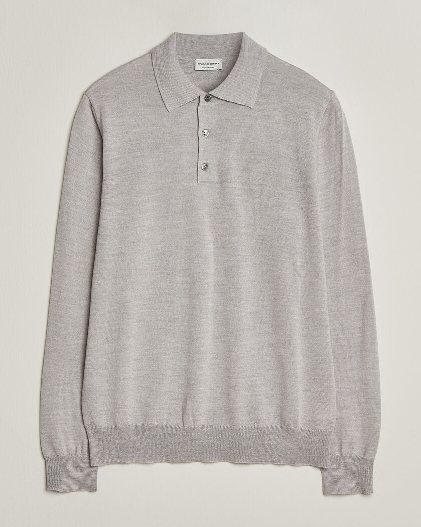 Morgano Extra Fine Merino Wool Polo Light Grey – Grau