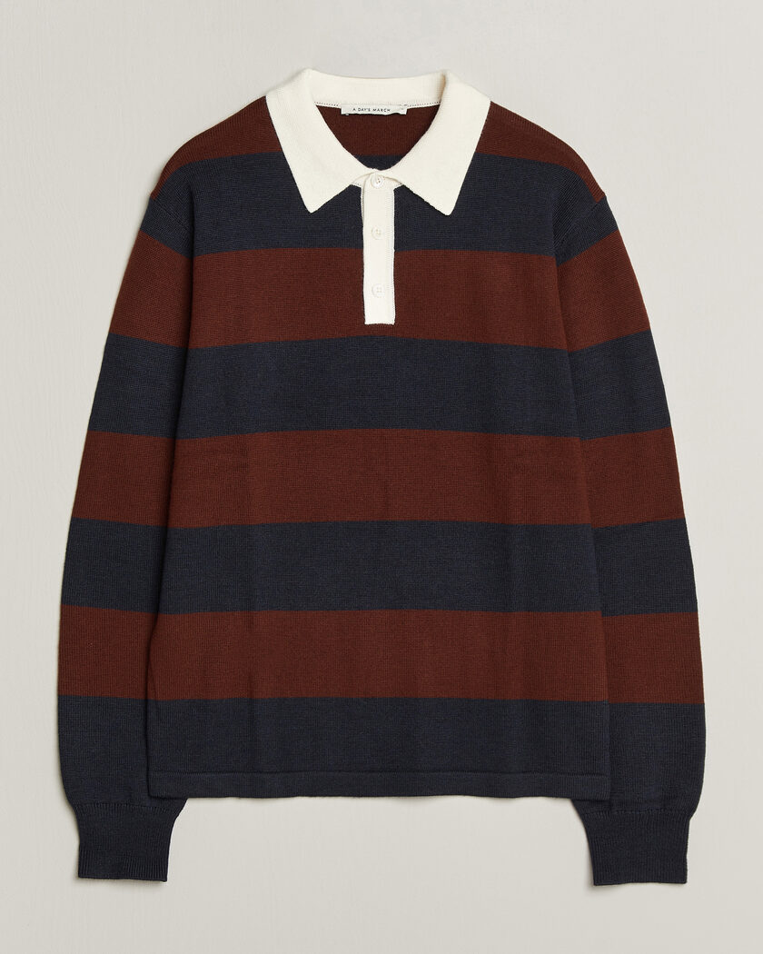 A Day's March Kenny Striped Merino Rugby Sweater Rust/Navy – Mehrfarbig